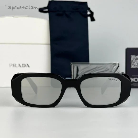 NEW Prada PR17WS 1AB2B0 Black Light Gray Mirrored Silver Square Unisex Amazon.com: Sunglasses Prada PR 17 WSF Asian fit 1AB2B0  main image 4